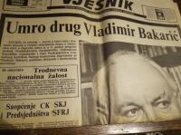 VJESNIK - 1983. jedan broj - Umro Vladimir Bakarić