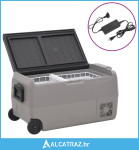 Prijenosni hladnjak s kotačima i adapterom crno-sivi 50 L PP/PE - NOVO