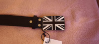 Kožni crni remen sa kopčom zastave Velike Britanije