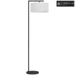 Podna lampa, grlo E27, crna, bijelo platneno sjenilo, nožni prekidač,