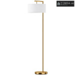 Podna lampa, grlo E27, zlatna završna obrada, bijelo platneno sjenilo,
