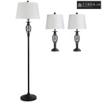 Set lampi od 3 dijela, 2 stolne i 1 podna lampa, vintage, metalne, crn