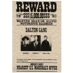 Vintage poster s porukom o bandi Dalton, nagrada 15.000 USD