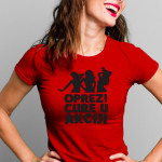 MAJICA SA ŠALJIVIM NATPISOM ŽENSKA "Oprez,cure u akciji" M crvena