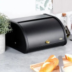 Vilde metalna kutija za kruh 30 × 26,5 × 17 cm – crna sa zlatnom ručko