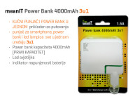 meanIT - POWER BANK 3U1 4000mAh NOVO SVIJETILJKA LCD DISPLAY USB-A