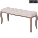 Klupa od Tkanine i Masivnog Drva 110x38x48 cm Krem Bijela