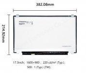 Laptop LCD ekran panel display, 17.3" edp, 30pin, 1600*900 HD+, WLED