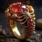 Moderan kreativni prsten s crvenim dragim kamenom i škorpionom