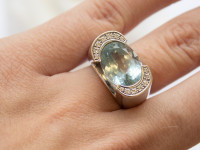 ZLATNI PRSTEN AKVAMARIN I DIJAMANTI 18K (750) 14,91g NOVO • GOLD SHOP•