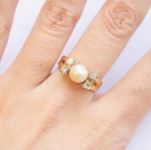 ZLATNI PRSTEN BISER I DIJAMANTI 14K (585) 5,26 grama NOVO • GOLD SHOP•