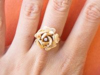 ZLATNI PRSTEN RUŽA S DIJAMANTOM 14K (585) 8,69g NOVO • GOLD SHOP •