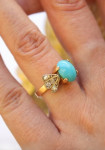 ZLATNI PRSTEN TIRKIZ I DIJAMANTI 18K (750) 4,01 grama NOVO •GOLD SHOP•