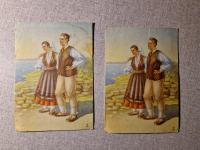 Dvije stare razglednice Narodne nošnje Istra Crtao Milan Vukić