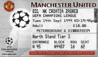 NK Dinamo karte i program sa utakmice Manchester utd - Dinamo  1999.