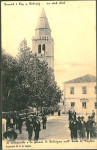 Stara razglednica Dobrigno Zvonik i trg Dobrinj Veglia otok Krk 1923.