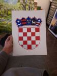 Hrvatski grb; na kartonu; 39.4x29.7 okvir po izboru uračunat u cijenu