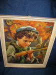 Slika DJEČAK-RIBIĆ i PAS. 44,5 x 54,5 cm. Reprint. KING