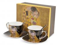 Šalice za kavu 2x250ml, motiv Gustav Klimt - Poljubac, crna podloga