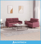 2-dijelni set sofa s jastucima crvena boja vina od tkanine - NOVO