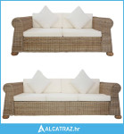 2-dijelni set sofa od prirodnog ratana s jastucima - NOVO