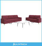 2-dijelni set sofa s ukrasnim jastucima boja vina od tkanine - NOVO
