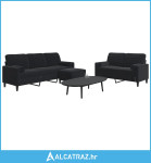 3-dijelni set sofa s jastucima crni baršunasti - NOVO