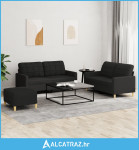 3-dijelni set sofa s jastucima crni od tkanine - NOVO