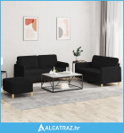 3-dijelni set sofa s jastucima crni od tkanine - NOVO