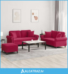 3-dijelni set sofa s jastucima crvena boja vina baršunasti - NOVO
