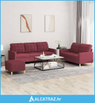3-dijelni set sofa s jastucima crvena boja vina od tkanine - NOVO