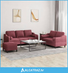 3-dijelni set sofa s jastucima crvena boja vina od tkanine - NOVO