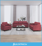 3-dijelni set sofa s jastucima crvena boja vina od tkanine - NOVO