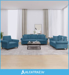 3-dijelni set sofa s jastucima plavi baršunasti - NOVO
