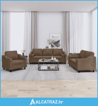 3-dijelni set sofa s jastucima smeđi od tkanine - NOVO