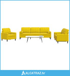 3-dijelni set sofa s jastucima žuti baršunasti - NOVO