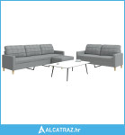 3-dijelni set sofa s tabureom svjetlosivi od tkanine - NOVO