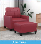 Fotelja s tabureom crvena boja vina 60 cm od umjetne kože - NOVO