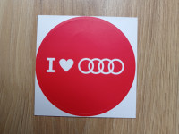 I LOVE AUDI - JA VOLIM AUDI - NOVA SAMOLJEPLJIVA NALJEPNICA 9,5x 9,5cm