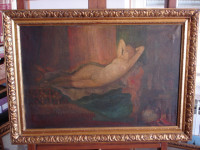 antikna slika, ženski akt, ulje na platnu, uokvirena, autor nepoznat