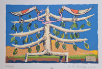 Antun Boris Švaljek "Stablo s pticama" svilotisak serigrafija 35x50cm;