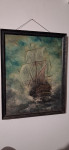 Arhaično ulje na platnu - JEDRENJAK U OLUJI (70x55 cm)