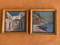 Čamac uz obalu + Stari grad - Dva ulja istog autora