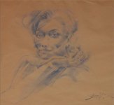 Charles Bilich "Ljepotica" crtež pastelom na papiru 44x45cm