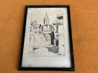 Crtež  grada s crkvenim tornjem - 1936