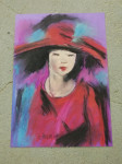 Dama u crvenom, suhi pastel 24 x 34 cm