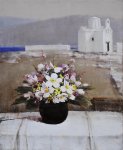 Dragica Cvek Jordan "Cvijeće i crkvica" 70x50cm serigrafija