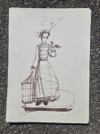 Dragica Cvek Jordan "Mlada s krletkom" svilotisak serigrafija 27x20cm;