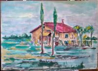 dva jablana - ulje na lesonitu dimenzije 60 x 43 cm