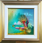 Franjo Ružman Brko "Čamac kraj vode" ulje na staklu 2018.g.